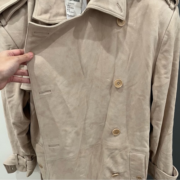 NWT Helsa 100% Genuine Suede Leather Beige Trench Coat Double Breasted size L - Picture 6 of 14